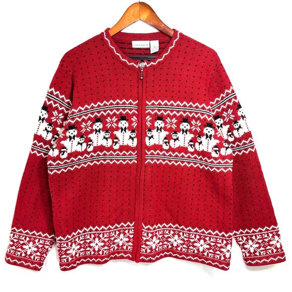 VTG Croft & Barrow XL Nordic Fair Isle Cardigan Ugly Sweater Holiday Winter Wool - Picture 1 of 10